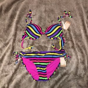 Neon Stripe Bikini Set